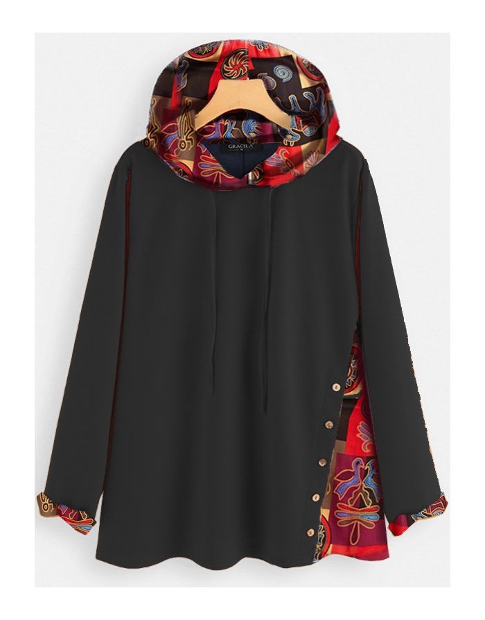 Fashion Printed Sweatshirts For Woman Buttoned Plus Size Spring Fall Tops